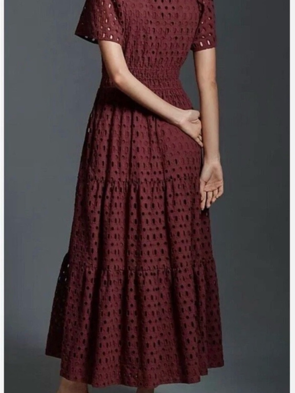 Anthropologie Burgundy Eyelet Somerset Maxi Dress - Picture 2 of 8